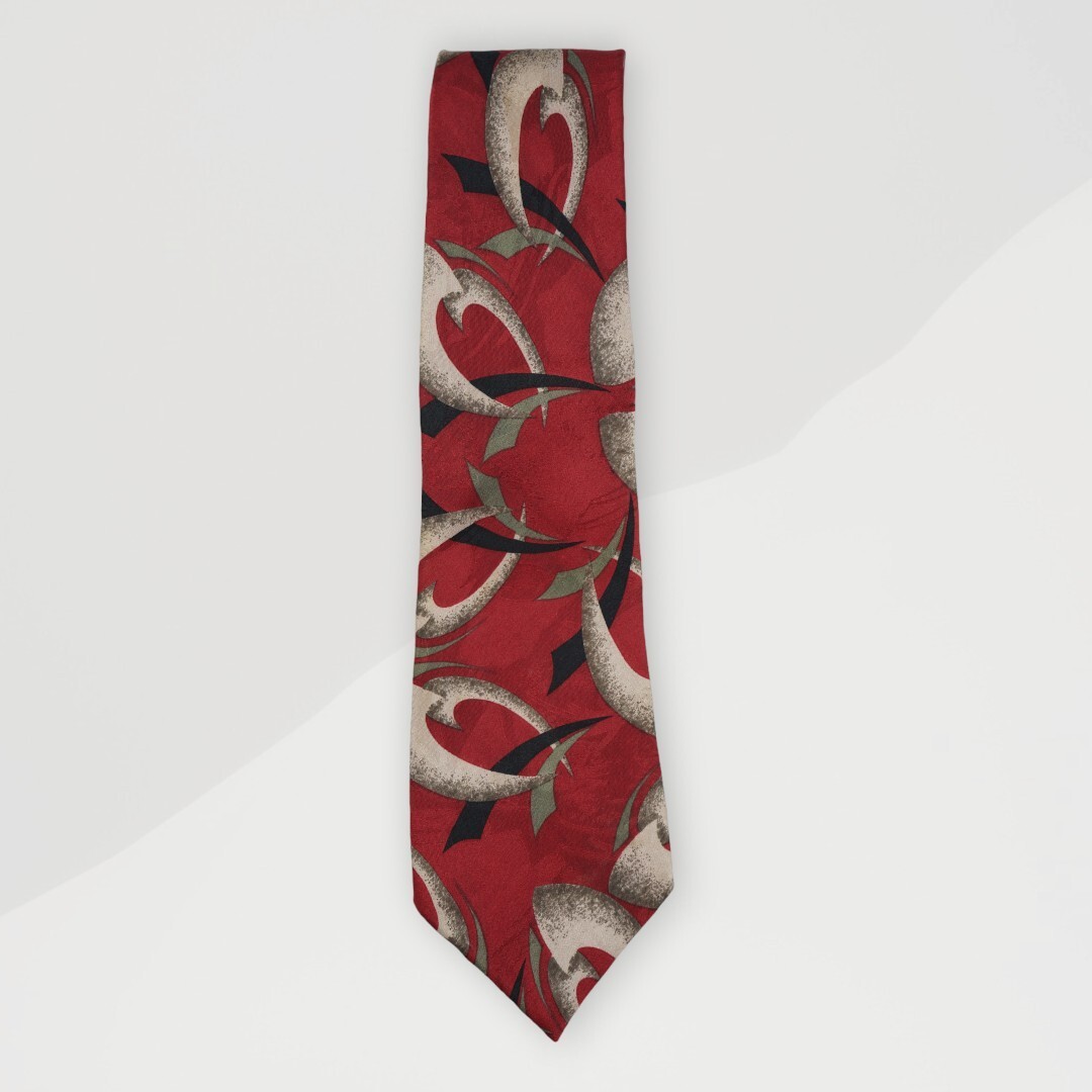 Vintage Polo byRalph Lauren Tie Red 100% Silk Geometric Pattern 57" Long