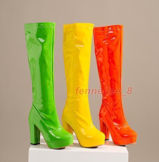 Knee High Boots Women's Shoes Block Heel Side Zip Pumps Platform