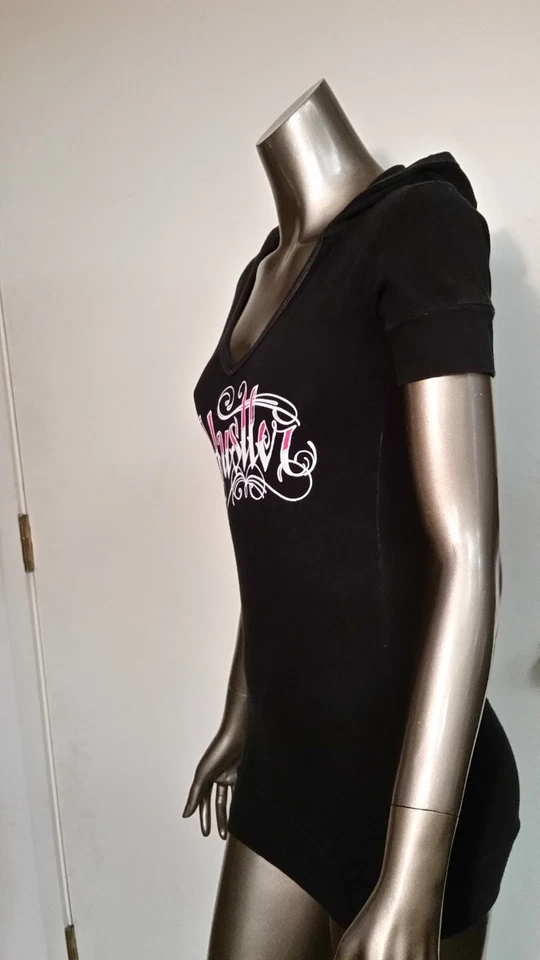 Nueva sudadera con capucha de manga corta manchada Hustler para mujer. retail 44,00 Foto 4 de 4