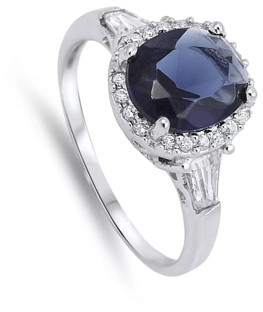 NEW Blue CREATED Gemstone 925 Sterling Silver Women Luxury Band Ring