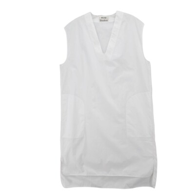 ACNE STUDIOS White Arts Tech Pop Cotton Poplin Dress Sleeveless Cotton Size 38