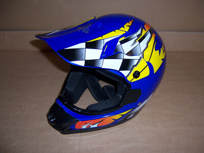 Helm Offroad Motocross ''RoadStar'' blau Größe L 59-60 Zielflagge Dekor wie NEU