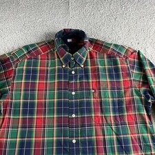 NEW Vintage Tommy Hilfiger Shirt Mens Large Green Red Plaid Button Up Holiday