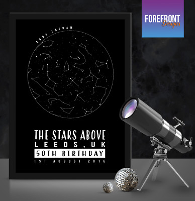 Personalised star map - perfect gift for 50th birthday/anniversary/valentines