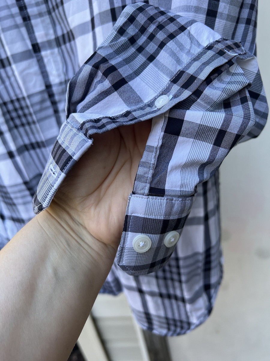 【U LAN】Motsu Loose Fit Checkered Shirt Express Fitted Mens Shirt Large L Black White Check Long