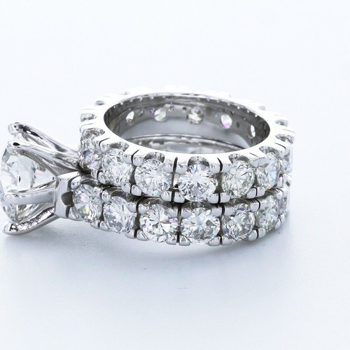 8.4CTW LAB DIAMONDS G/VS1 ROUND CUT 14K GOLD PRONG WIDE BAND SIDE-STONE RING SET - Picture 3 of 4
