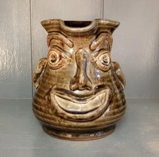 Rodney Leftwich NC Pottery Face Jug Small Pitcher Creamer Signed Folk Art 1999