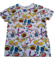 Camiseta NICKELODEON 90 Dibujos Animados M. Estampado integral. HEY ARNOLD, REN STIMPY, GATO PERRO
