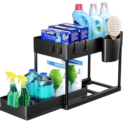 Under Sink Shelf, 2 Tiers Standing Shelf, Kitchen Worktop Shelf Organiser, Mu...