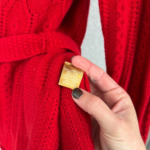 Katherine Kelly Womens Cashmere Tie Waist Cardigan Sweater Size M Red Cable Knit - Picture 5 of 9