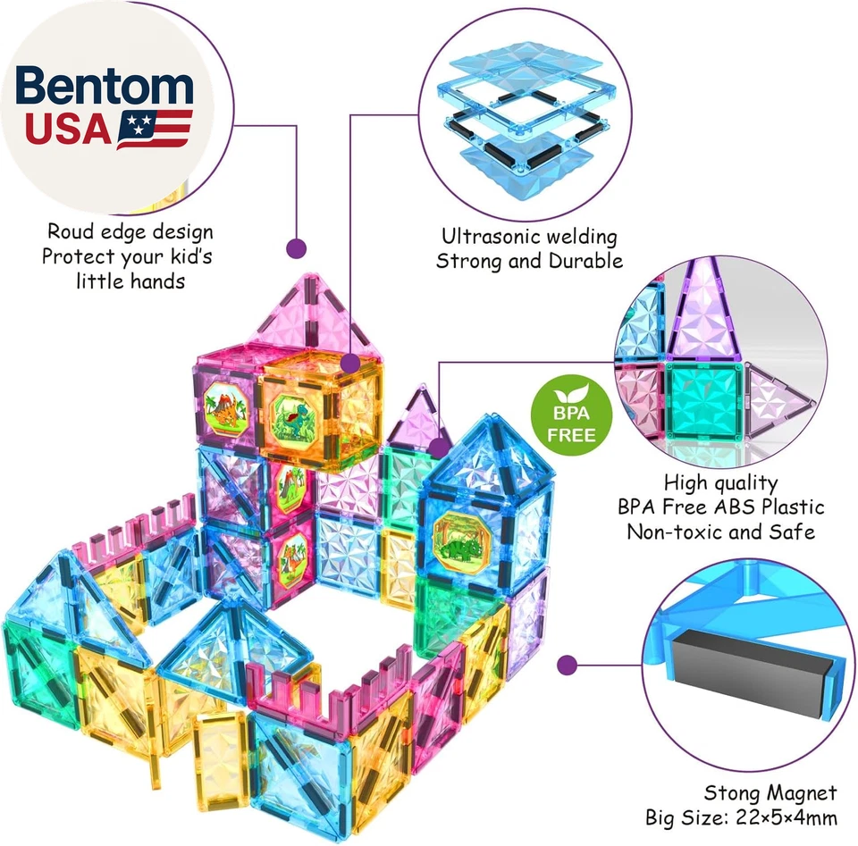 Juego de bloques de construcción de azulejos magnéticos para niños niñas educación preescolar M de 110 piezas Foto 2 de 4