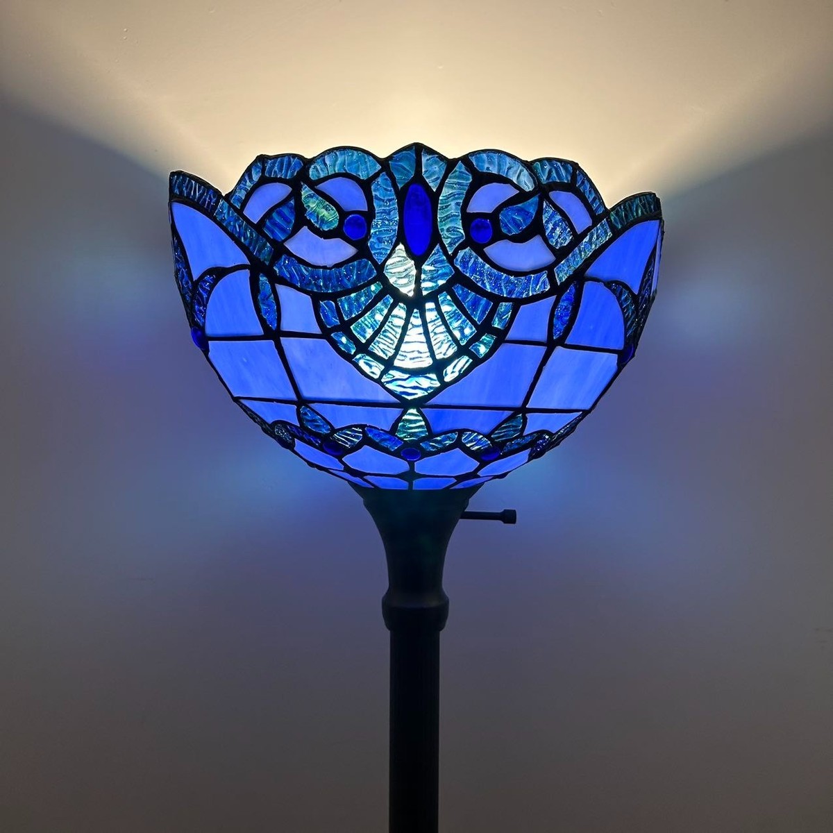 Tiffany Style Torch Floor Lamp Baroque Style Lavender Blue Stained
