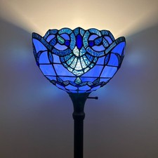 Tiffany Style Torch Floor Lamp Baroque Style Lavender Blue Stained Glass 66"H