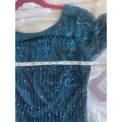 JS Collections Embellished Bodice A-Line Gown 4 3/4 Sleeve Teal Blue NWT - Picture 7 of 9
