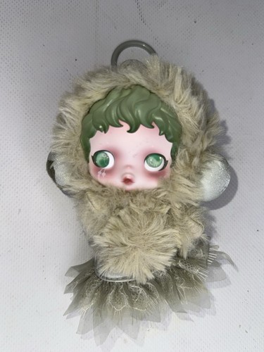 Skullpanda Plush Keychain Doll Pop Mart Style Green Hair Fur Outfit 4.5”