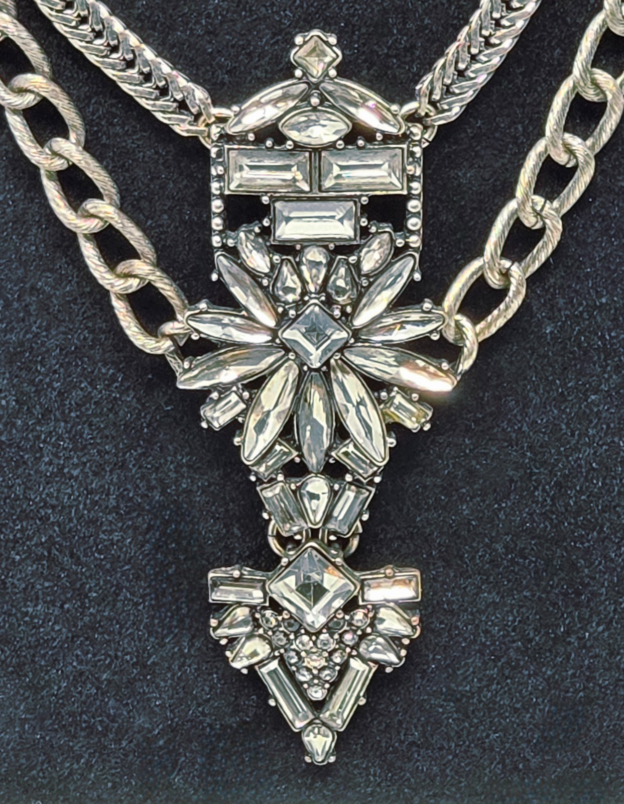 Dylanlex Silver Multi Chain Crystal Statement Nec… - image 2