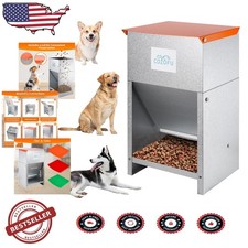 Galvanized Dog Feeder 25lb Auto Gravity Dispenser Rust Resistant Indoor Outdoor