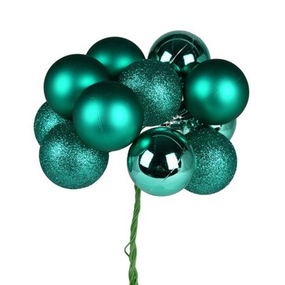Vickerman 12'' Plastic Ball Ornament Christmas Picks in Teal Blue (Set of 4)