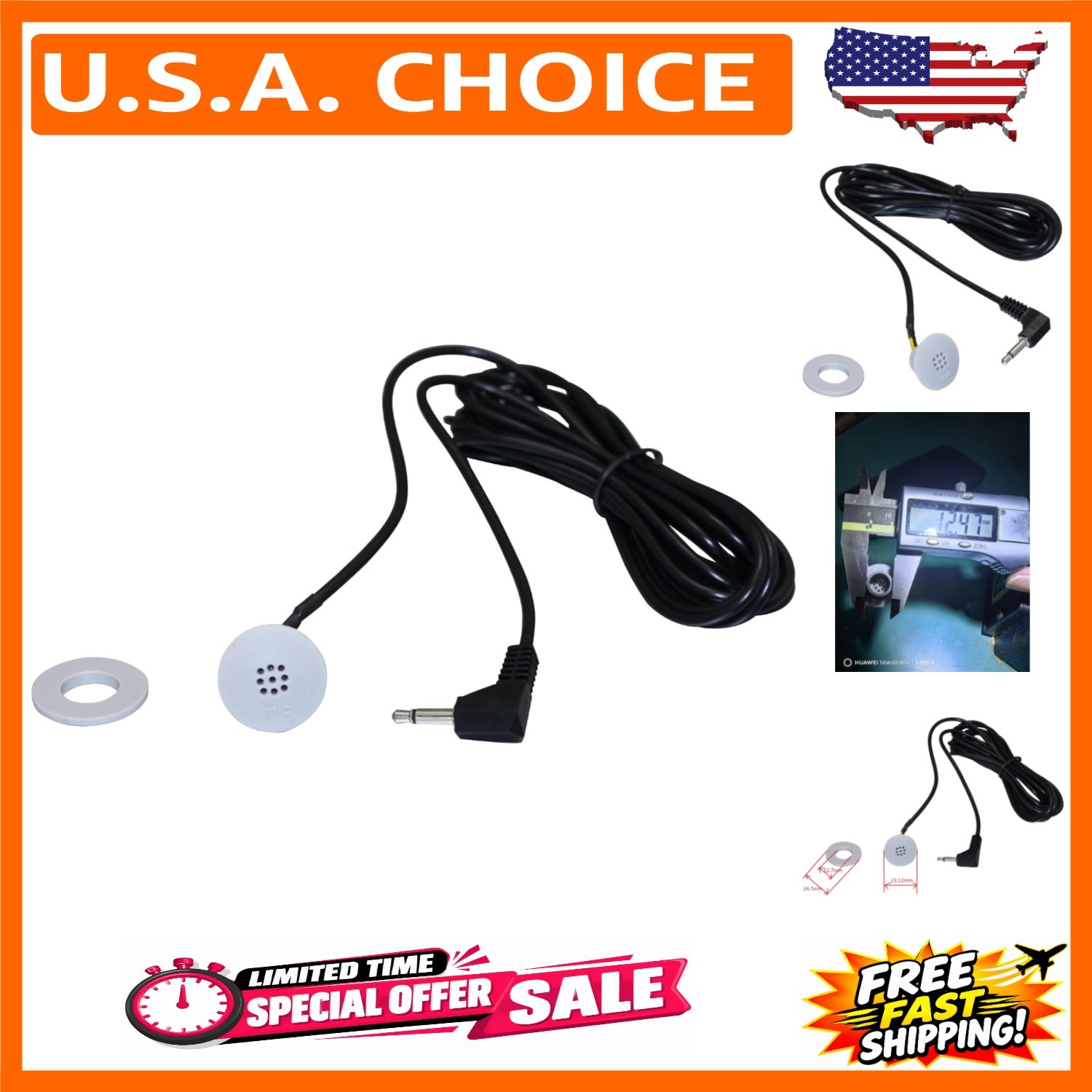 Versatile Universal Microphone with 3.5mm Plug for Car & DVD Systems - 300cm