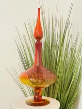 Blenko Art Glass Decanter Bottle Stopper 6212S Tangerine Hand Blown MCM VTG