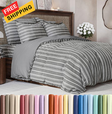 Duvet Cover Cal California King 104x98 , 45 - Grey Stripes 3 No Comforter 