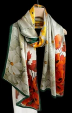 100% Silk mulberry Scarf Women neckerchief Shawl Wrap floral yellow red HD1-22