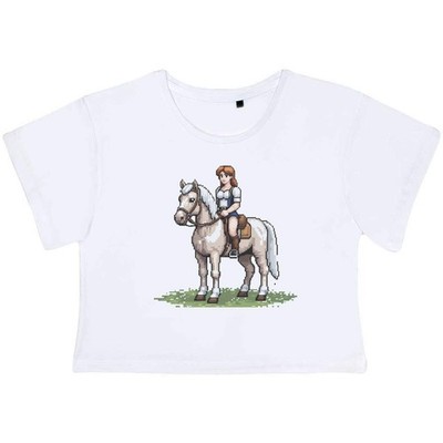 'Retro Girl Riding a Horse' Adult Cotton Crop Top (CO060667)
