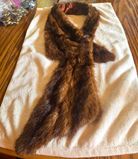 Vintage Women's Brown MINK Fur Stole Wrap Scarf with Satin Lining