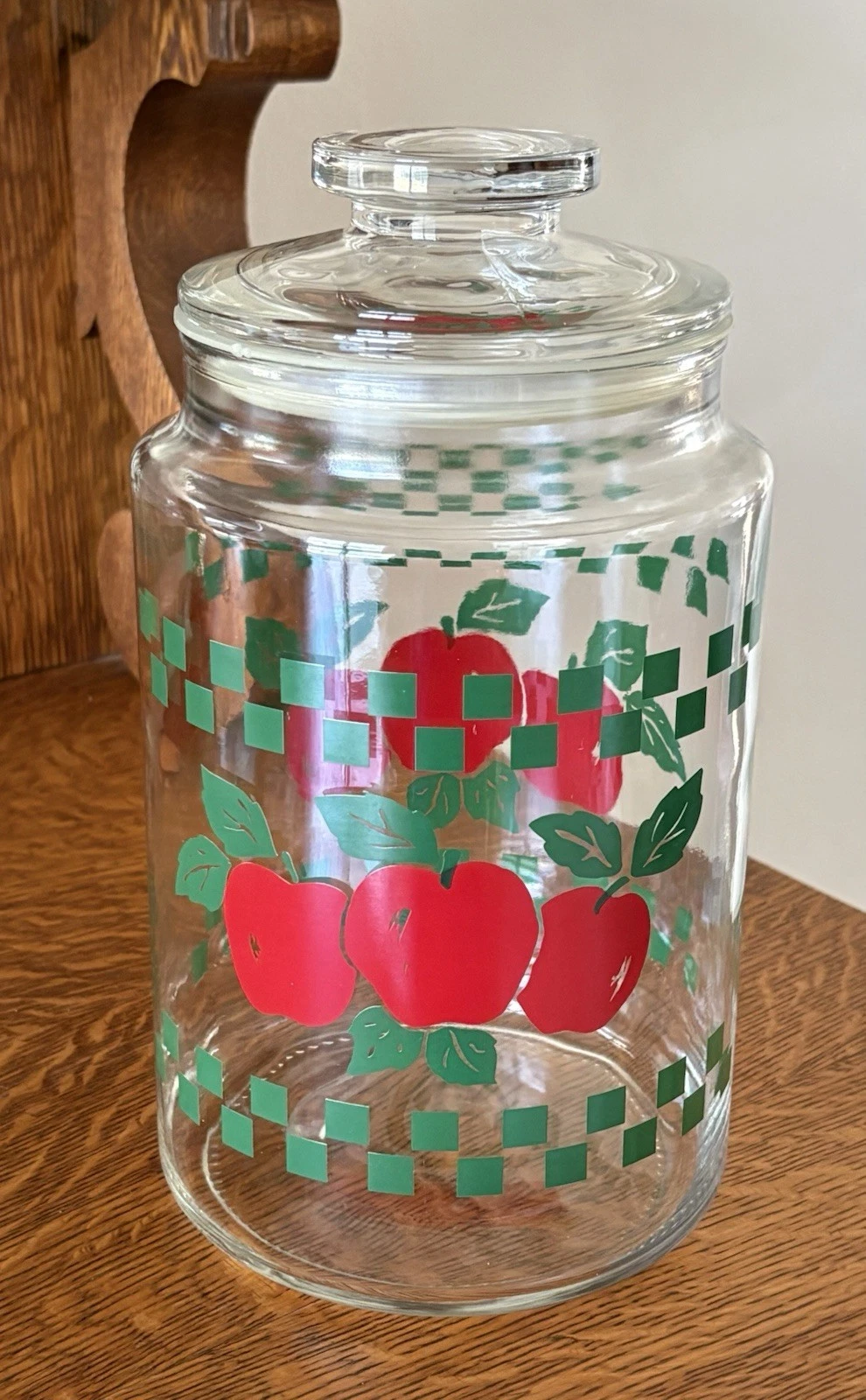 Apple Large Glass Cookie Jar Canister 10" Tall Farm Fresh Country Decor