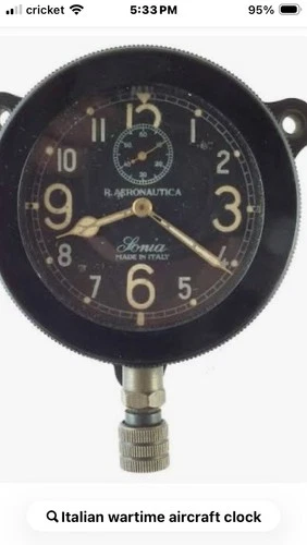 Sonia Italian Military Aeronautical Cockpit Clock. WW2.