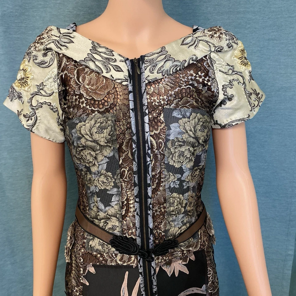 Byron Lars Beguile Anthropologie Talla 6 Marrón Crema Negro Brocado Texturizado  Foto 2 de 4