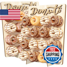 CORTNK Donut Wall Display Stand, 2PCS Wooden Doughnut Holder Display 32 Donuts,