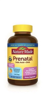 Nature Made Prenatal Multivitamin Folic Acid DHA 150 Softgels 1 Per Day