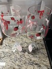 Festive Wine Glasses Bows & Fruit Hand Painted  SET OF 2 New