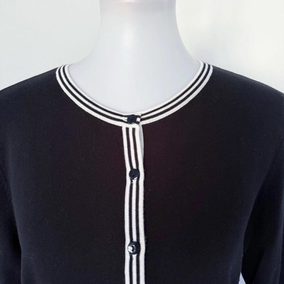 Talbots Sweater Womens L Black White Trim Cardigan Button Front Knit Classic Lrg - Image 4 of 4