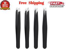 4 PCS Stainless Steel Tweezers Set   Precision Tweezers for Ingrown Hair, Facial