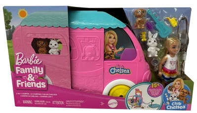 Barbie Club Chelsea Puppe mit Camper Wohnmobil Tierfiguren Hängematte + Zubehör