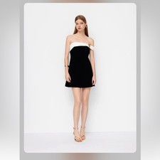 Cider VELVET TWO TONE OFF-SHOULDER METAL DETAIL MINI DRESS CC16-10 s