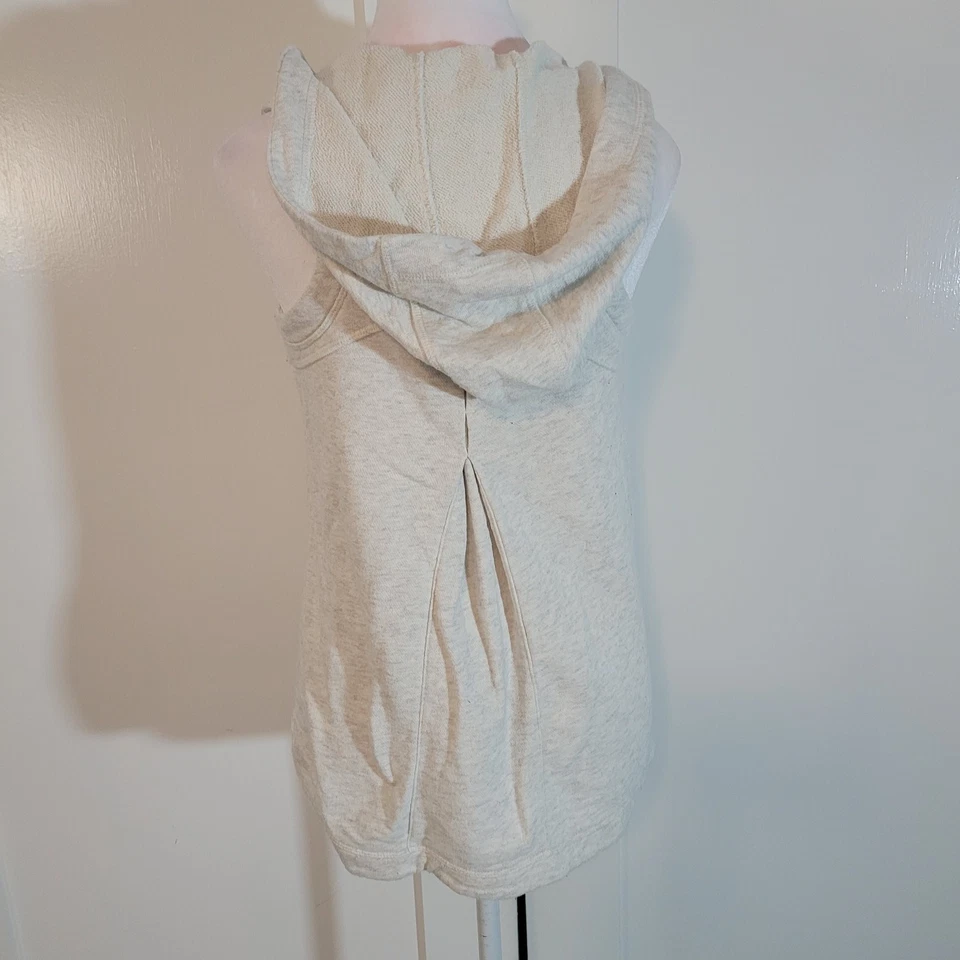 Athleta Size XXS Blissful Terry Vest Medium Oatmeal Heather Pleated Hooded Zip - Image 3 of 4
