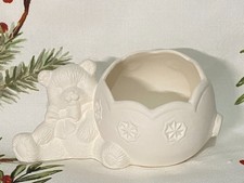 Bear with Ornament Candy Candle Cup 7" Long Christmas Votive ~ Ceramic Bisque