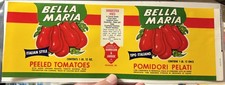 Etiqueta de conservas de tomate pelado Bella Maria Harrison & Jarboe, Sherwood, MD/Maryland