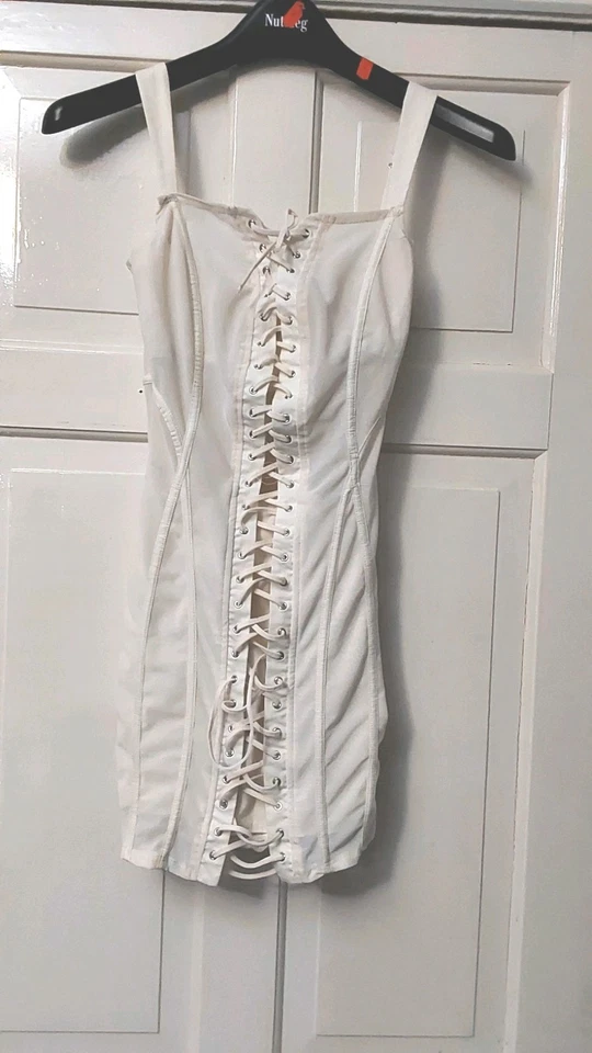  Oh Polly Nalda White Cut Out Lace Up Corset Bodycon Mini Dress Size 6 UK - Image 3 of 4