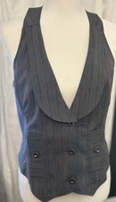 y2k Fang Corpcore Waistcoat Vest Sz XL Goth Grunge Racerback Gray Striped
