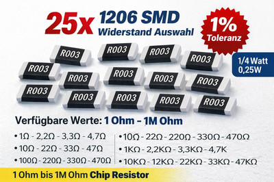 25x 1206 SMD Widerstand Auswahl 1Ohm-1MOhm 1/4W 0,25W 1% Resistor