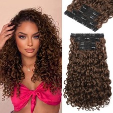 14" Golden Brown Curly Hair Extensions for Women Daily Party 60E989396