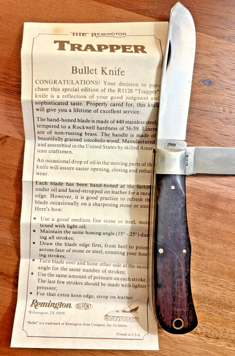 REMINGTON 1989 “Trapper” Bullet Knife R1128, New in Original Box