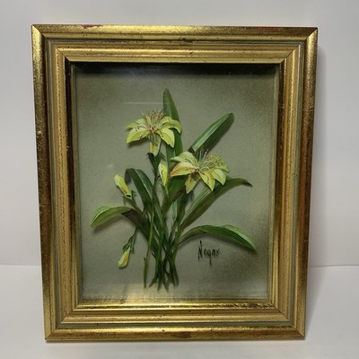 Edmond J. Nogar Creations Reverse Hand Painted Lily On Glass Signed Original