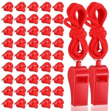 60 Pcs Plastic Whistles with Lanyard Red Loud Crisp Sound for Coach Referee