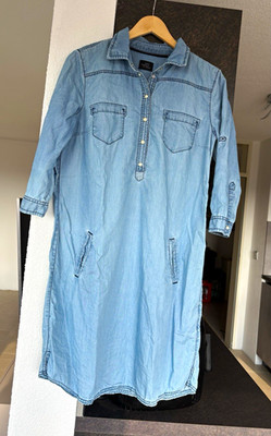 OPUS Damen Denim Hemdblusenkleid blau Gr. 40 3/4 Ärmel Kragen Taschen