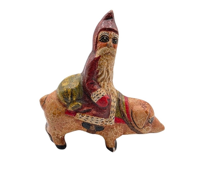 Vintage 1989 Vaillancourt Folk Art Old World Santa On Pig Christmas Figure 3" 